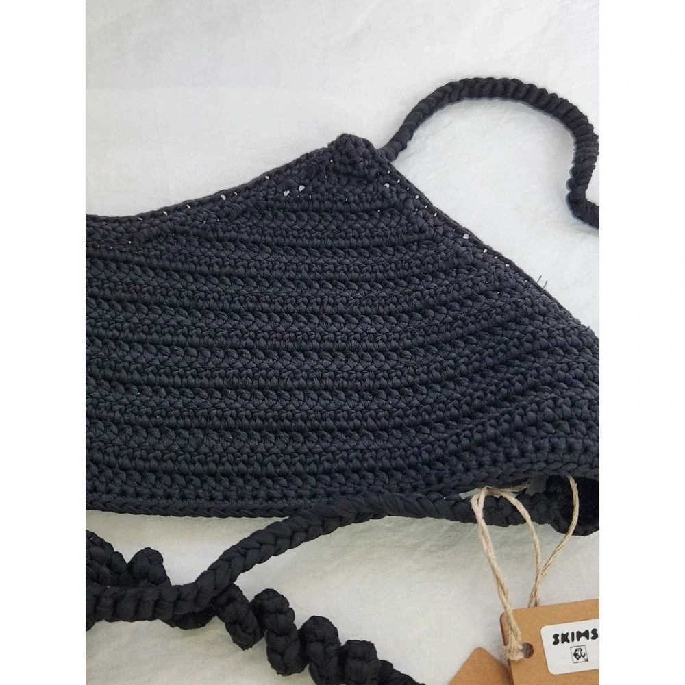 New SKIMS Crochet Scoop Bikini Top Swim Black Onyx Medium M BT-SCP-2808 NWT Suit